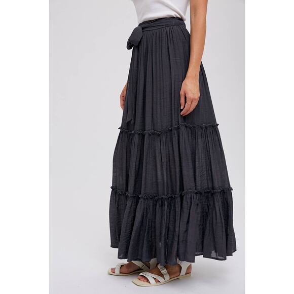 Bohemian Maxi Skirt-Flowy & Tiered Charcoal Versatile - Picture 4 of 11